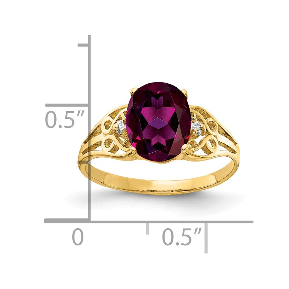 14k 9x Oval Rhodolite Garnet A Diamond ring