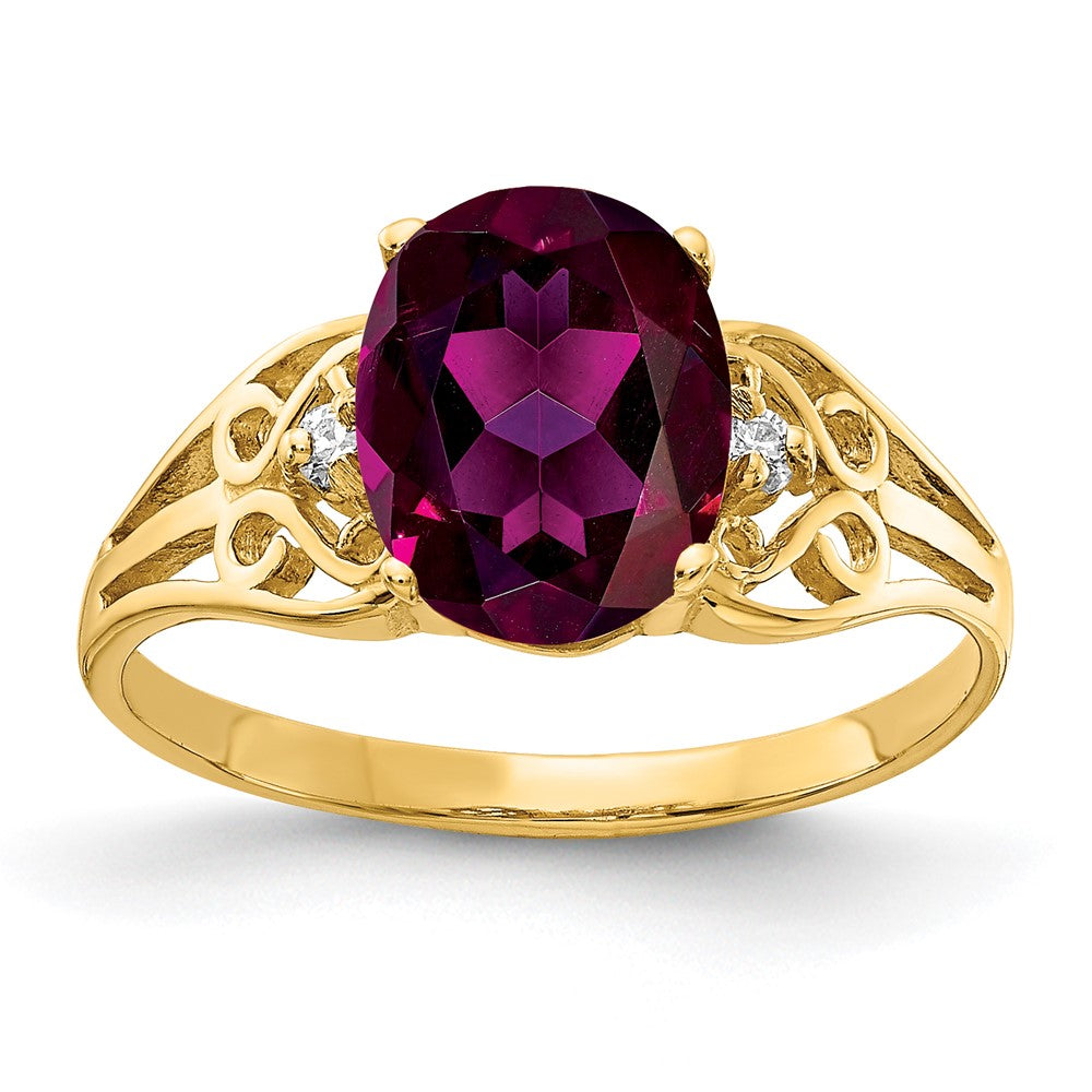 14k 9x Oval Rhodolite Garnet AA Diamond ring