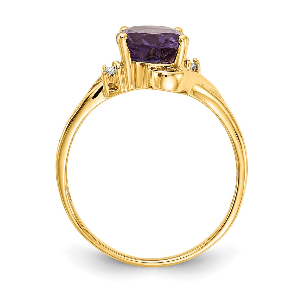 14k 9x Oval Amethyst and AAA Diamond Ring