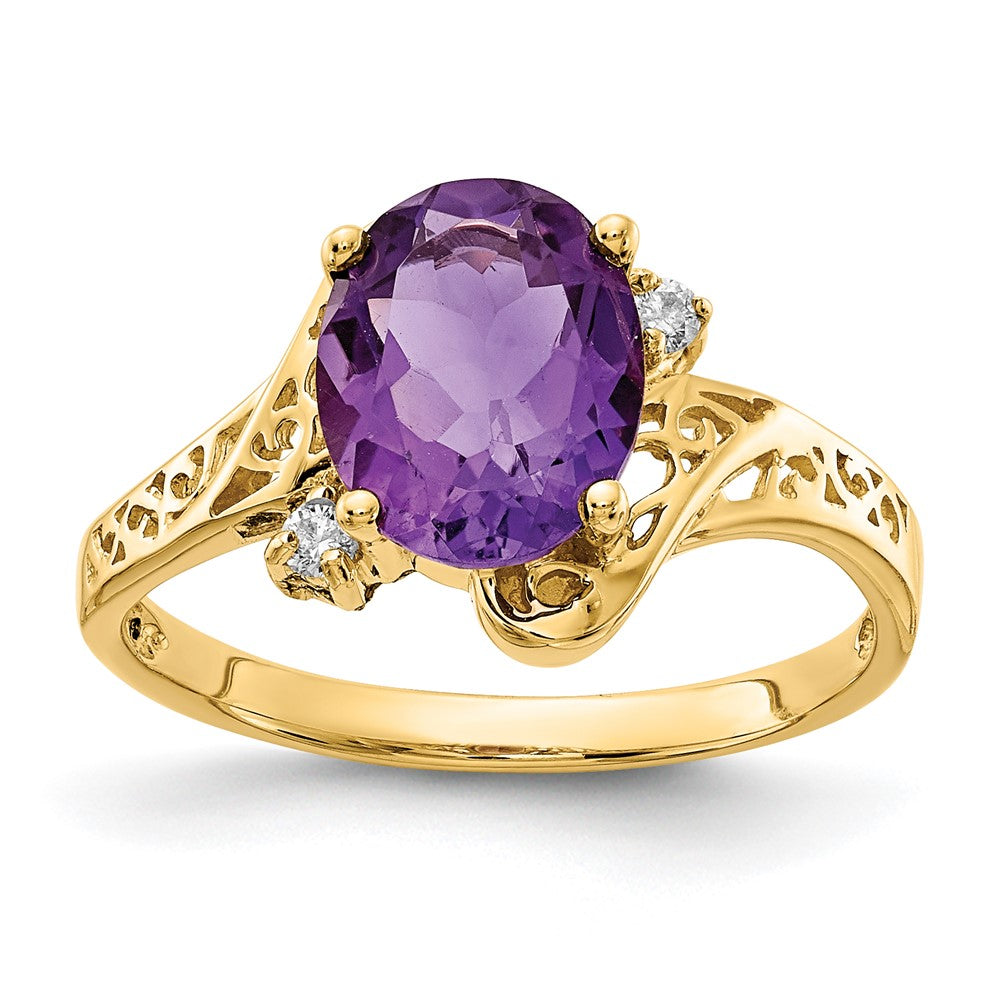 14k 9x Oval Amethyst AA Diamond ring