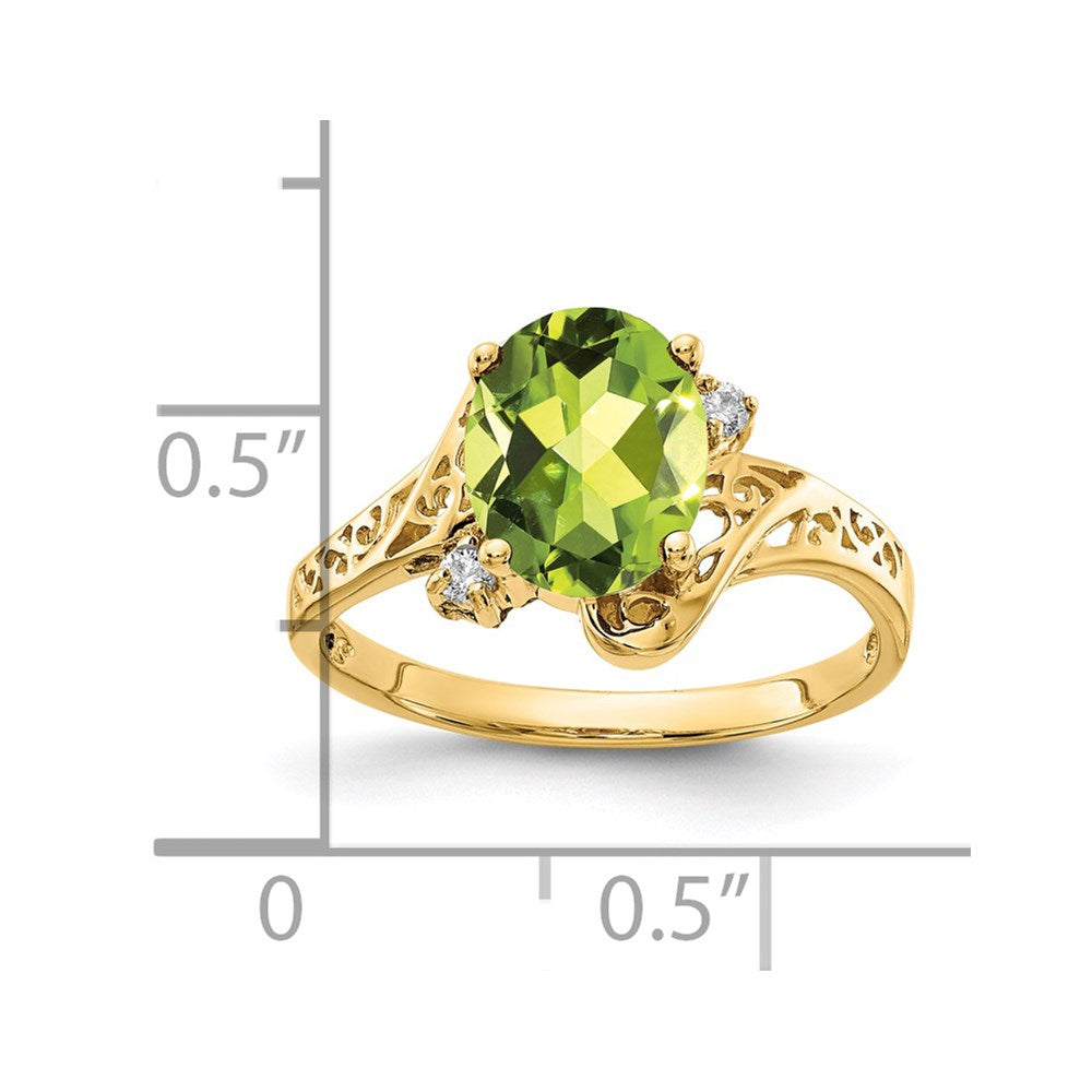 14k 9x Oval Peridot and VS Diamond Ring