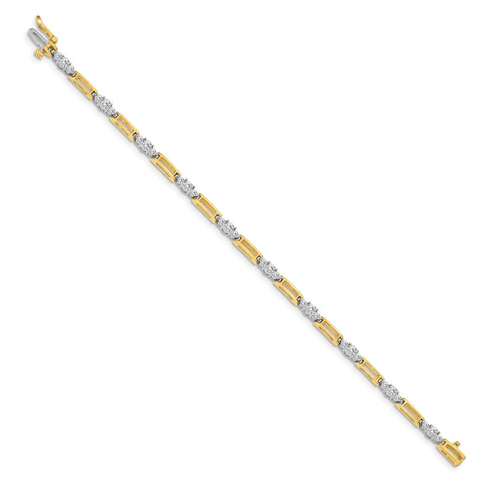 14k Two-tone AAA Diamond Fancy Link Tennis Bracelet