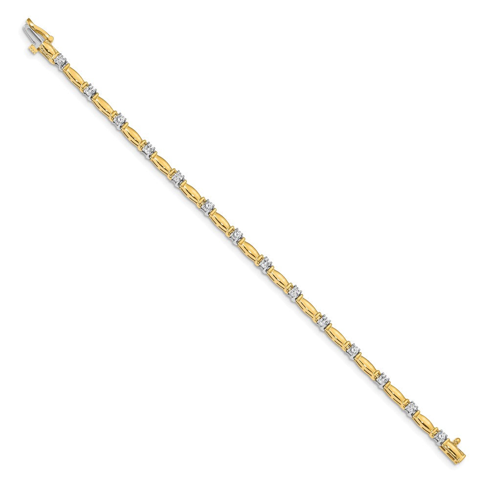 14k Two-tone A Diamond Bar Linnk Tennis Bracelet