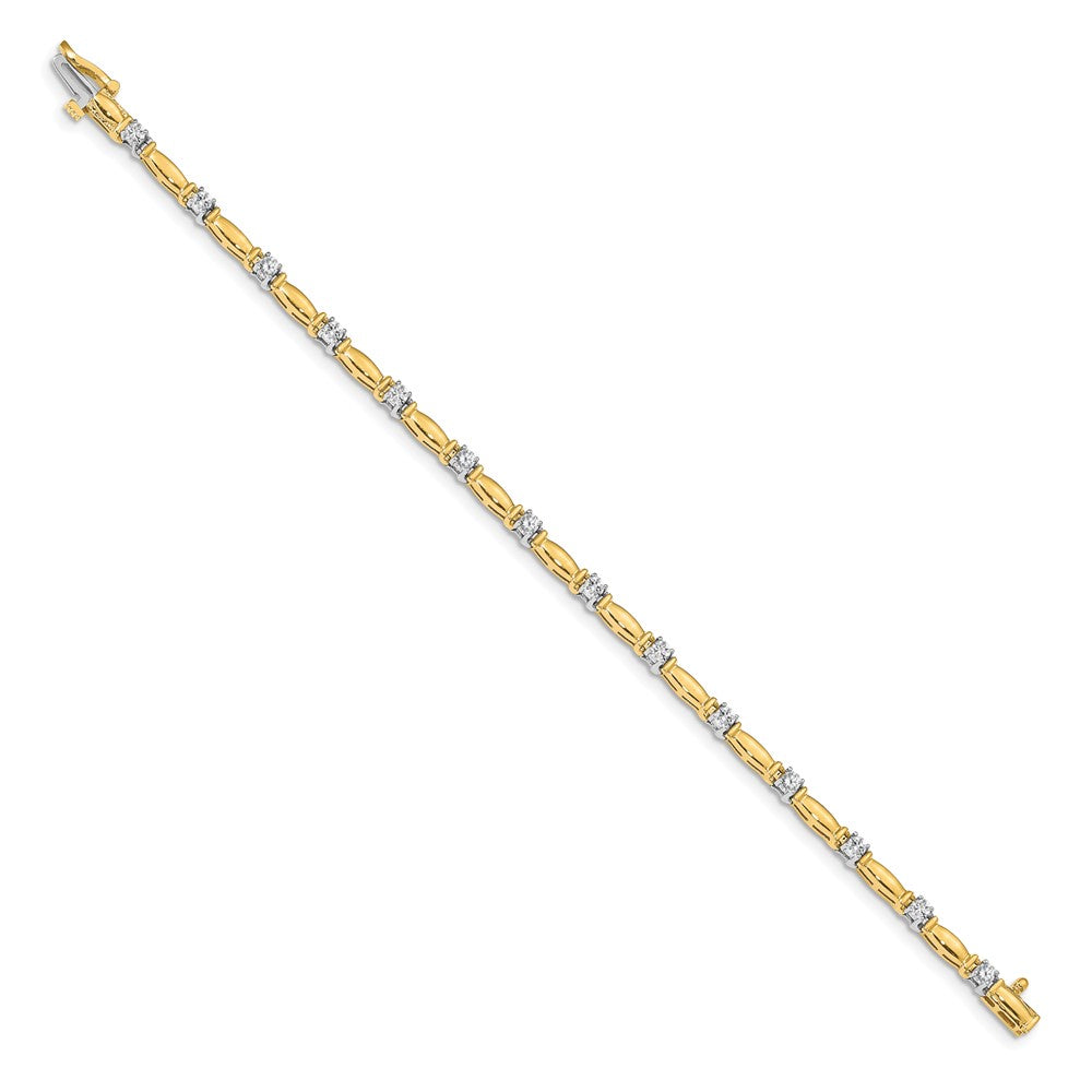 14k Two-tone Complete 1 carat Round A Diamond Curved Bar Link Tennis Bracelet