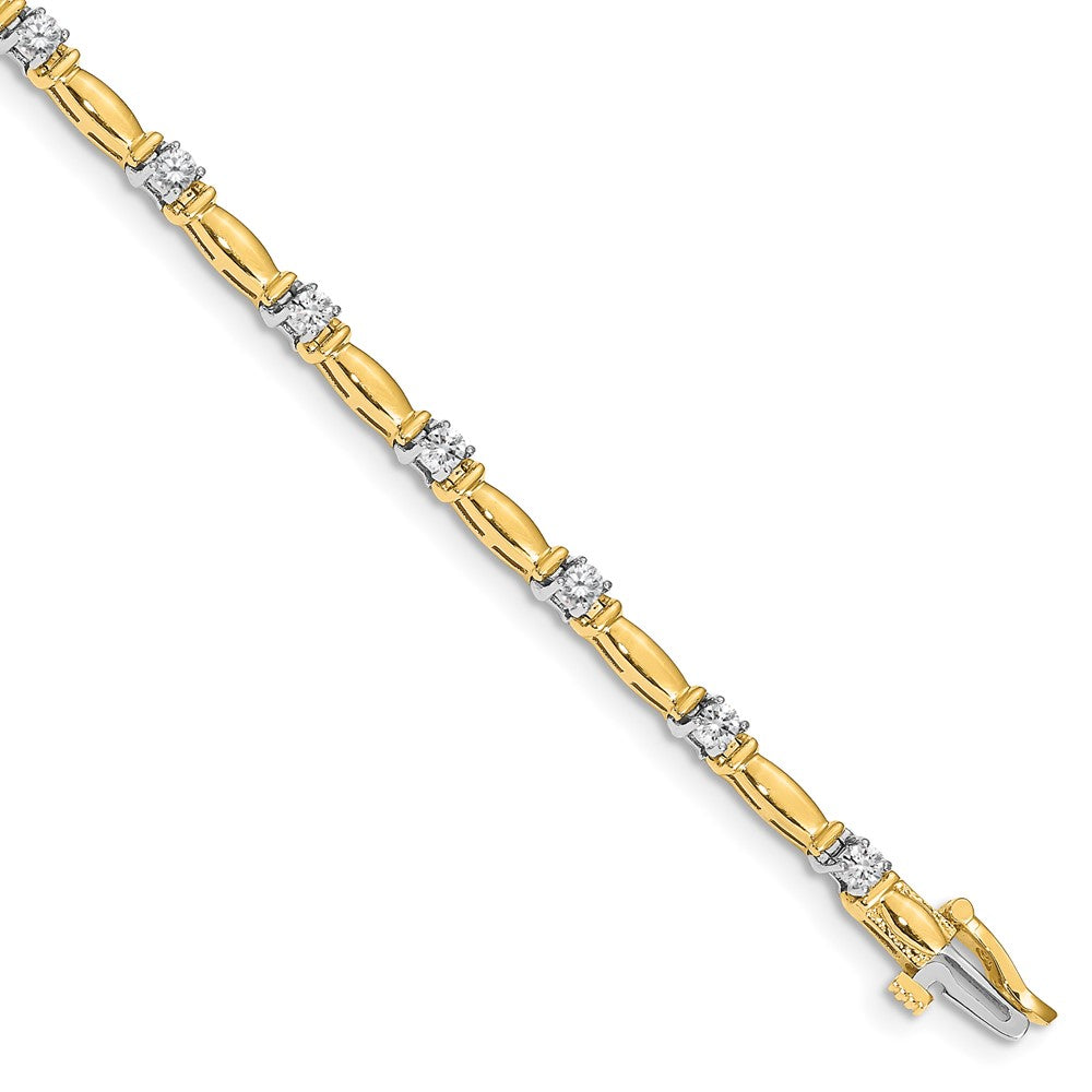 14k Two-tone AAA Diamond Bar Link Tennis Bracelet