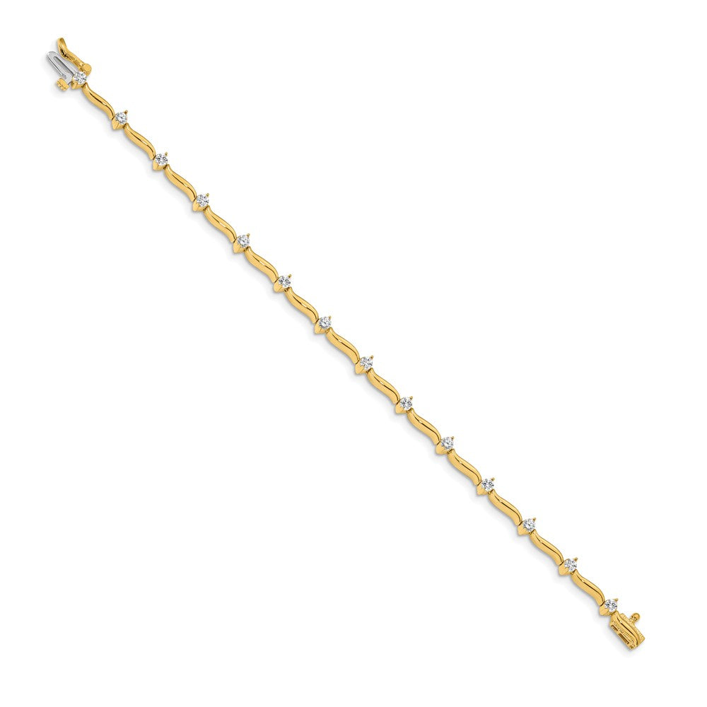 14k Complete 1 carat Round VS Diamond 2-prong Wavy Bar Link Tennis Bracelet