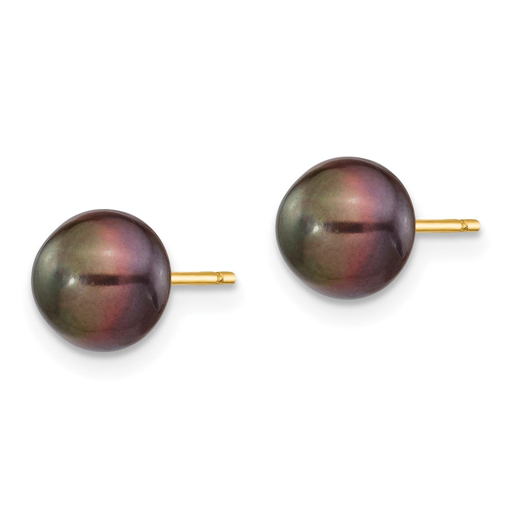 14k 7- Black Button Freshwater Cultured Pearl Stud Post Earrings