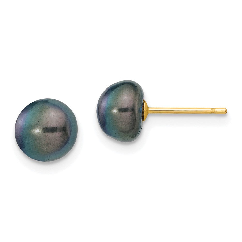 14k 7- Black Button Freshwater Cultured Pearl Stud Post Earrings