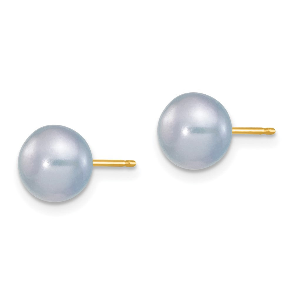 14k 7- Grey Button Freshwater Cultured Pearl Stud Post Earrings