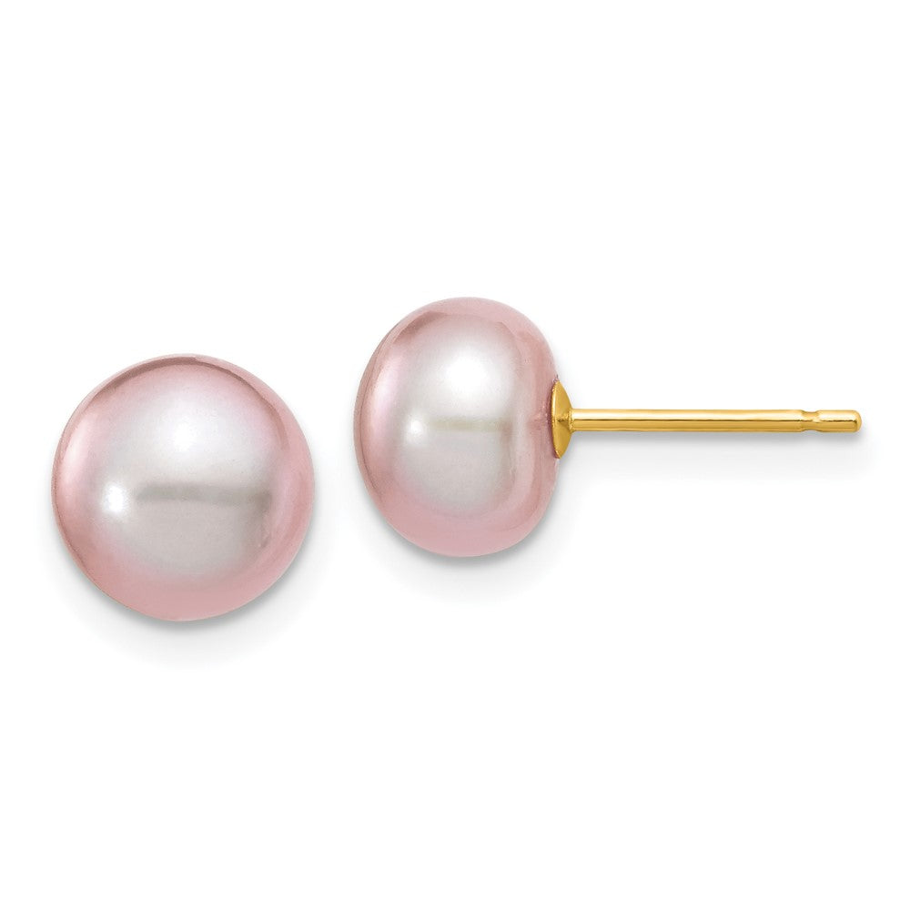 14k 7- Purple Button Freshwater Cultured Pearl Stud Post Earrings