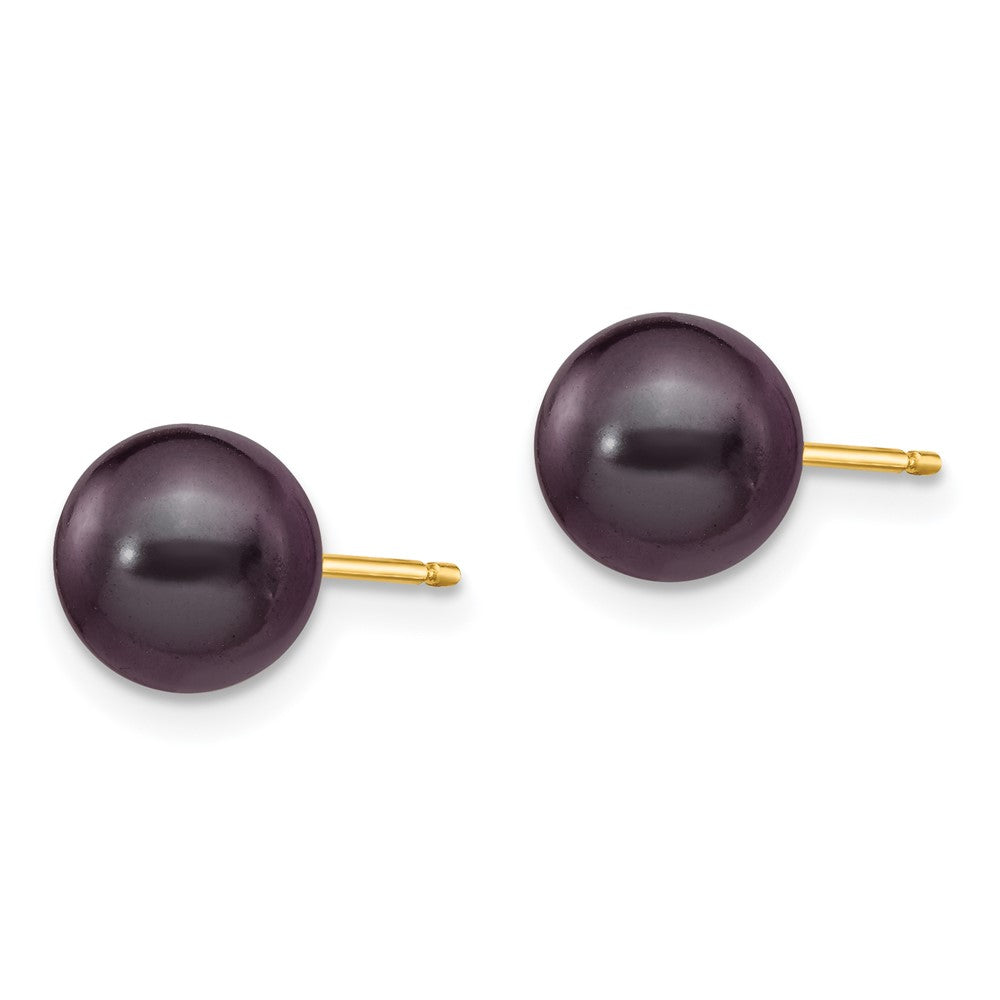 14k 7- Black Round Freshwater Cultured Pearl Stud Post Earrings