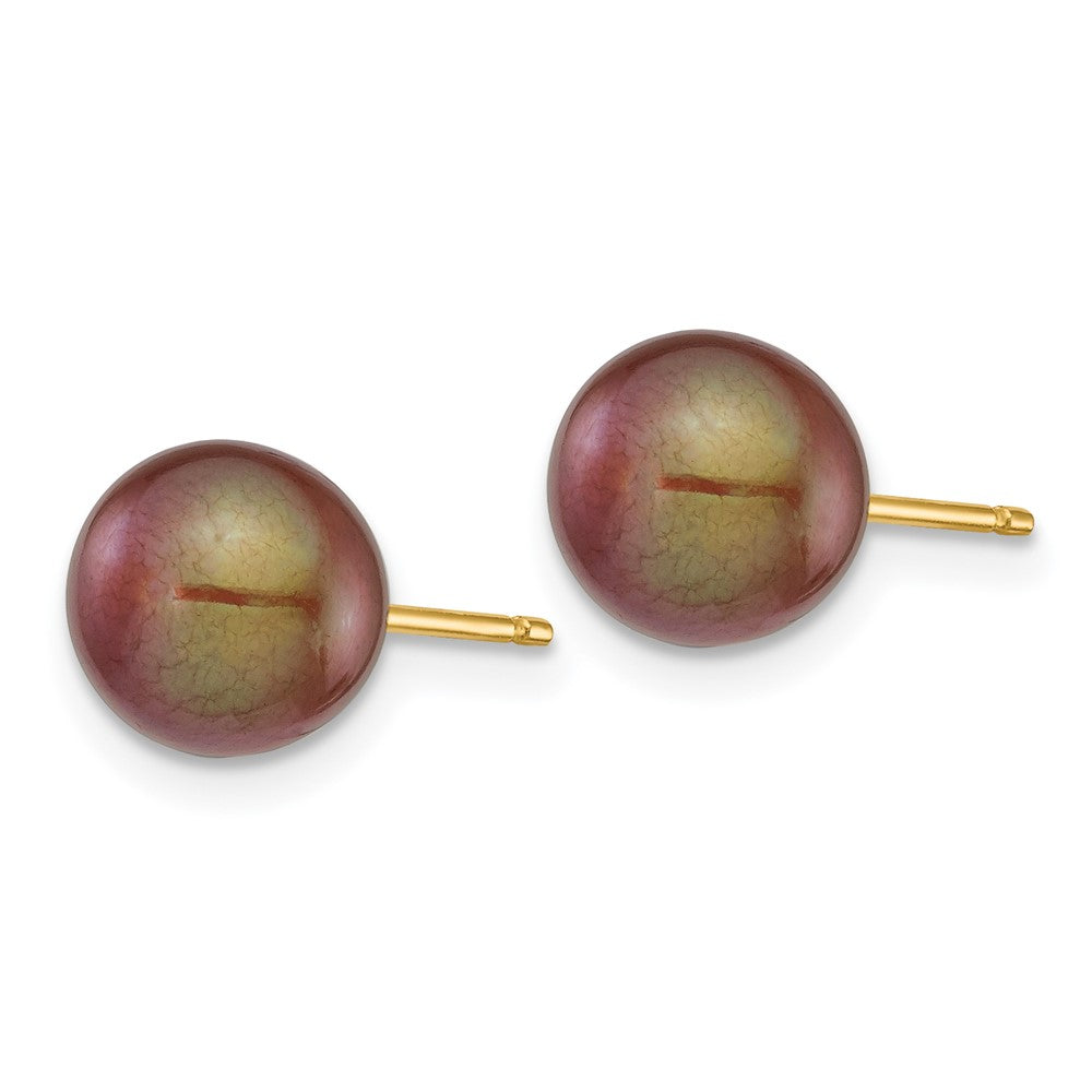 14k 7- Brown Round Freshwater Cultured Pearl Stud Post Earrings