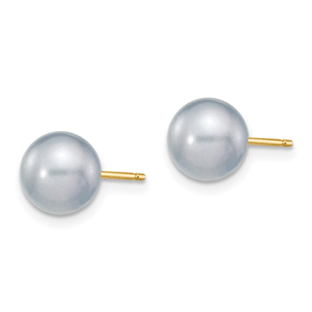 14k 7- Grey Round Freshwater Cultured Pearl Stud Post Earrings
