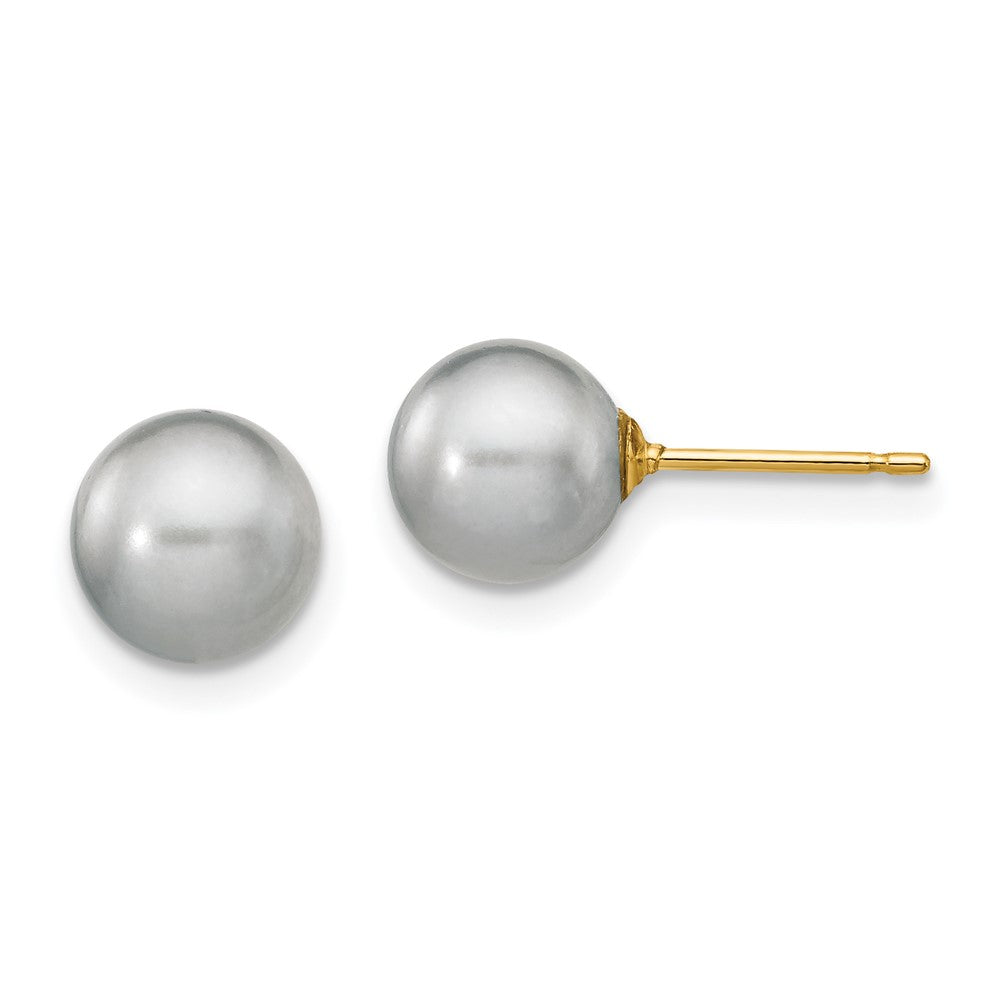 14k 7- Grey Round Freshwater Cultured Pearl Stud Post Earrings