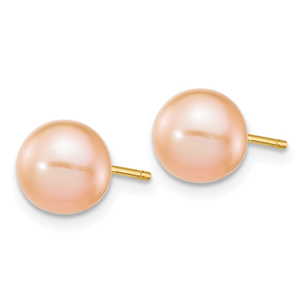 14k 7- Pink Round Freshwater Cultured Pearl Stud Post Earrings