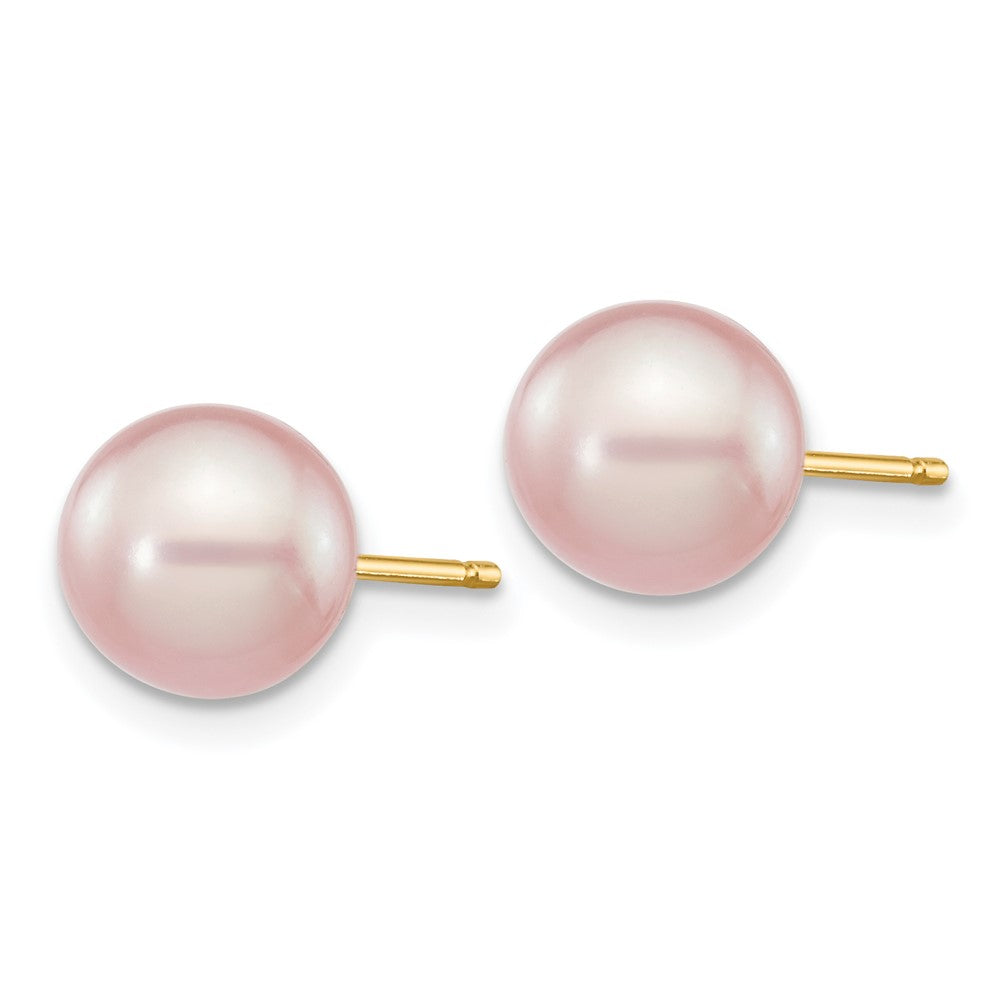 14k 7- Purple Round Freshwater Cultured Pearl Stud Post Earrings