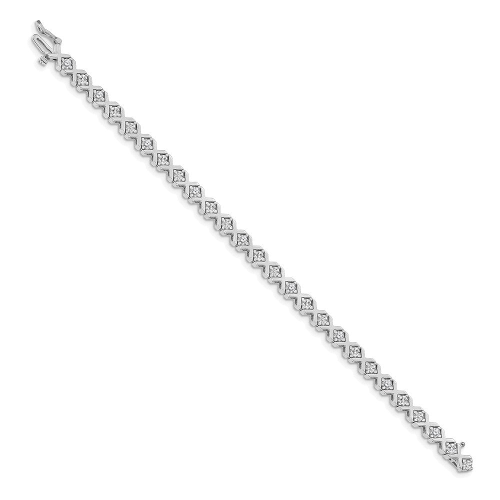 14k White Gold Complete 2.4 carat Round AA Diamond 4-prong X-design Tennis Bracelet