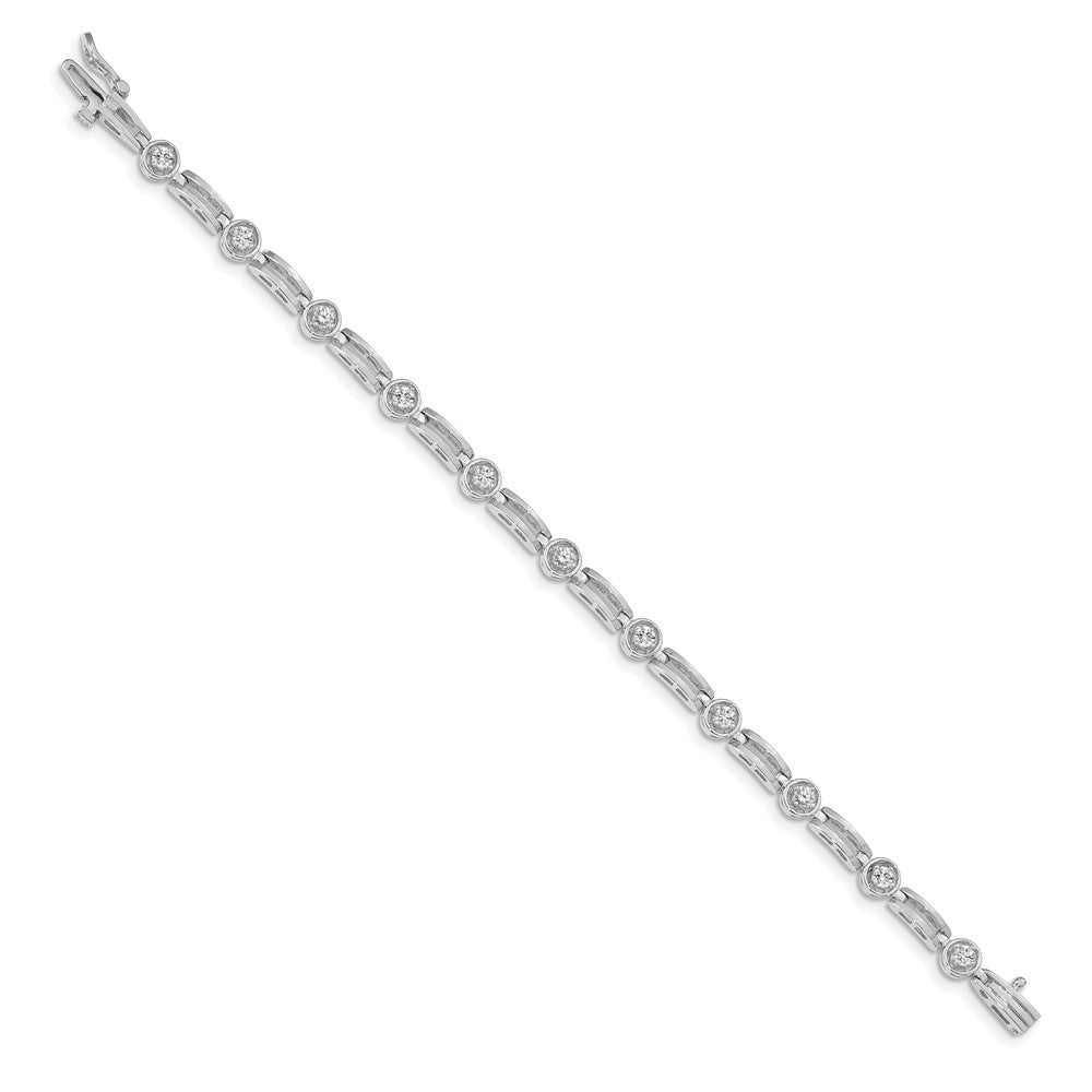 14k White Gold Complete 3/4 carat Round AA Diamond 4-prong Bar Link Tennis Bracelet