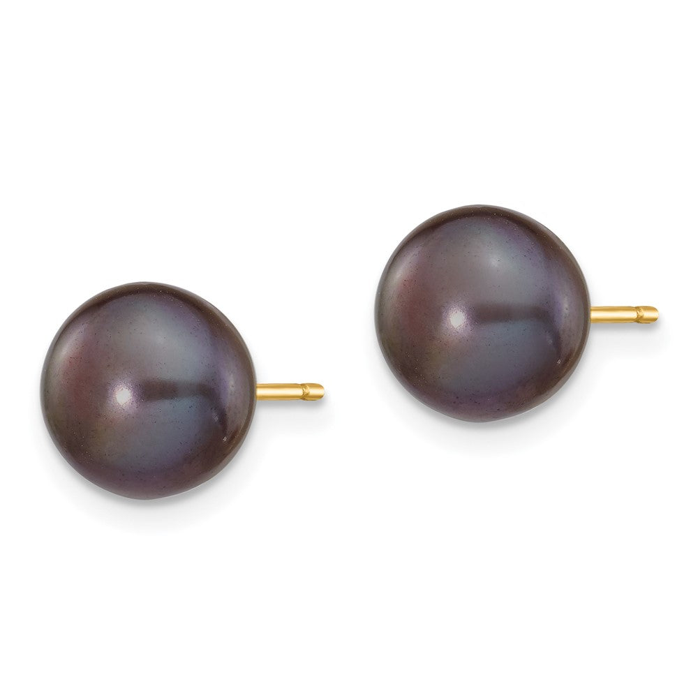 14k 8- Black Button Freshwater Cultured Pearl Stud Post Earrings