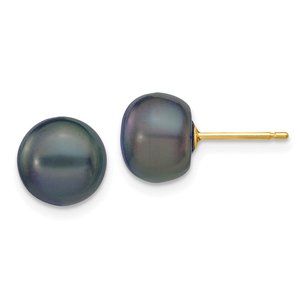 14k 8- Black Button Freshwater Cultured Pearl Stud Post Earrings