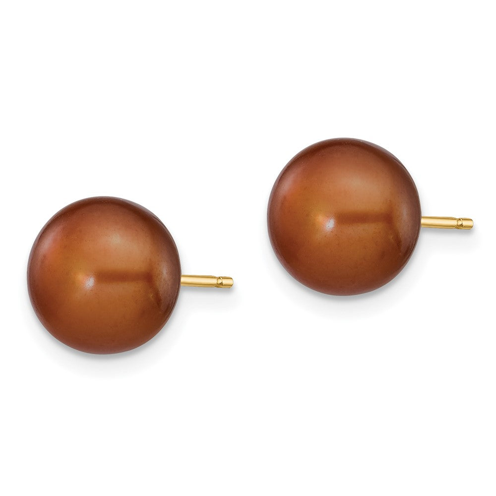 14k 8- Brown Button Freshwater Cultured Pearl Stud Post Earrings