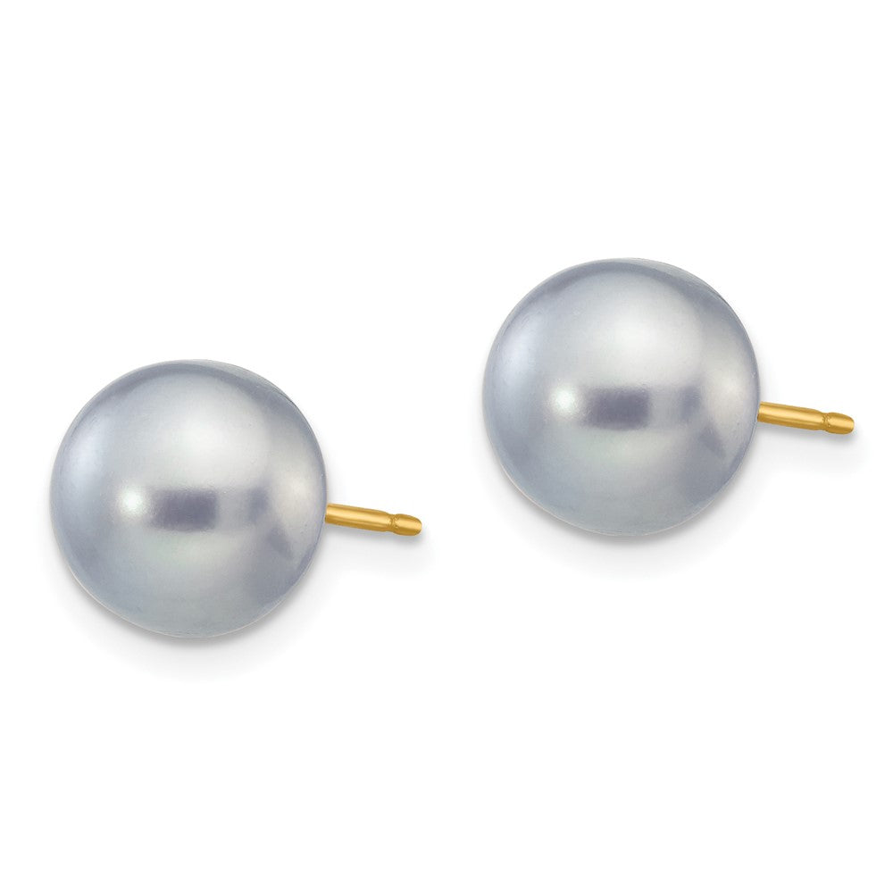 14k 8- Grey Button Freshwater Cultured Pearl Stud Post Earrings