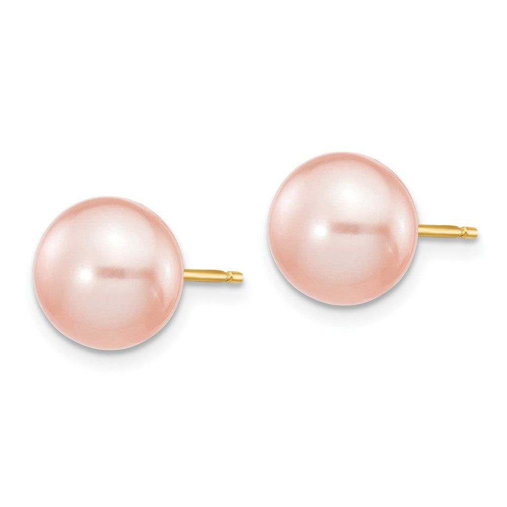14k 8- Pink Button Freshwater Cultured Pearl Stud Post Earrings