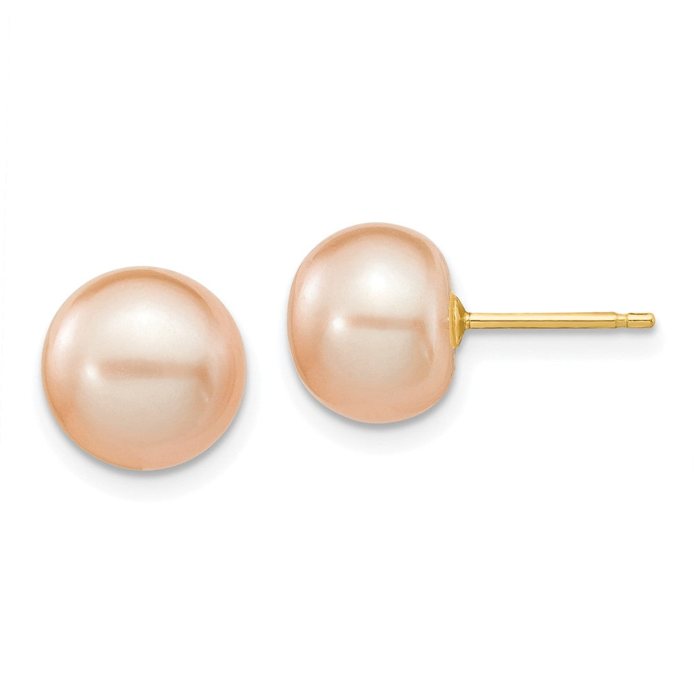 14k 8- Pink Button Freshwater Cultured Pearl Stud Post Earrings