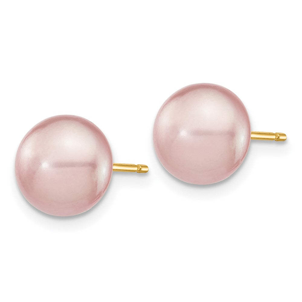 14k 8- Purple Button Freshwater Cultured Pearl Stud Post Earrings