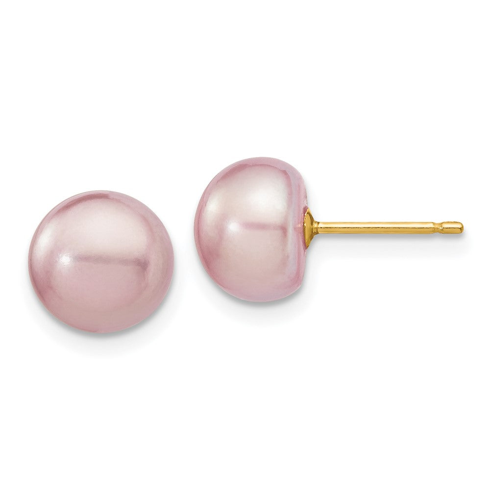 14k 8- Purple Button Freshwater Cultured Pearl Stud Post Earrings