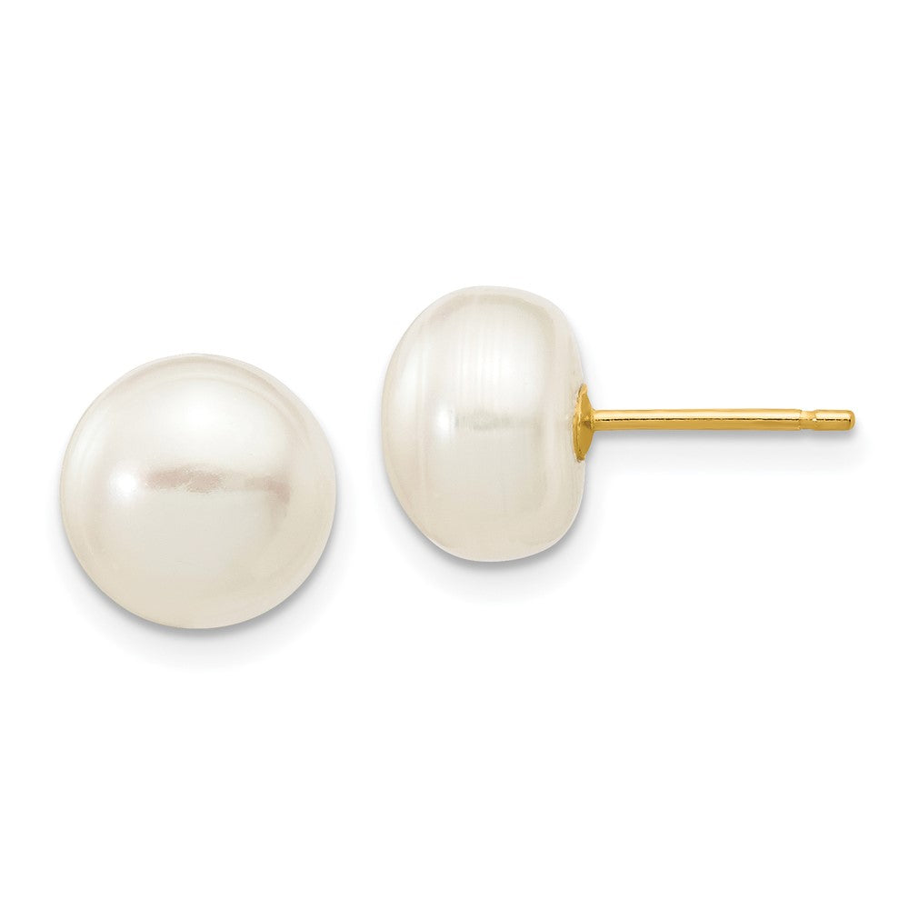 14k 8- White Button Freshwater Cultured Pearl Stud Post Earrings