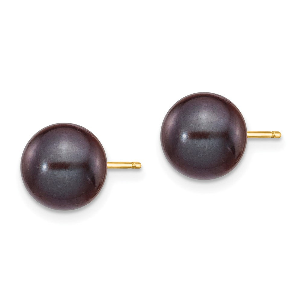 14k 8- Black Round Freshwater Cultured Pearl Stud Post Earrings