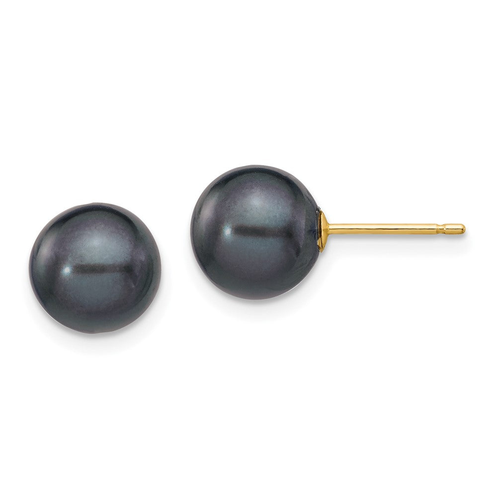 14k 8- Black Round Freshwater Cultured Pearl Stud Post Earrings