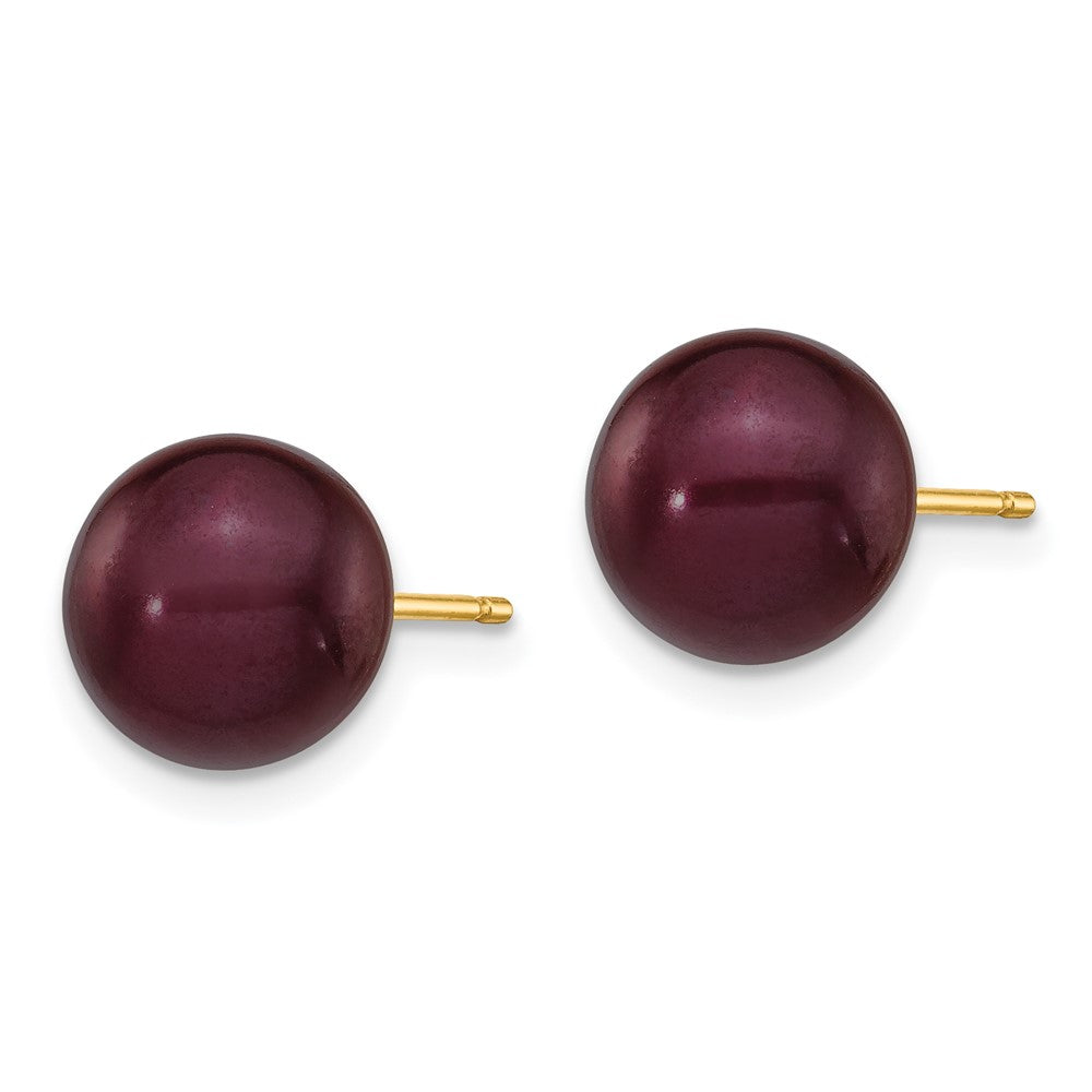 14k 8- Brown Round Freshwater Cultured Pearl Stud Post Earrings
