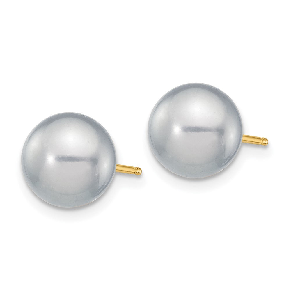 14k 8- Grey Round Freshwater Cultured Pearl Stud Post Earrings