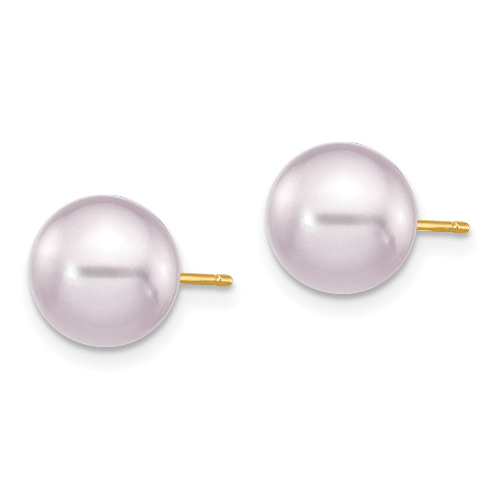 14k 8- Purple Round Freshwater Cultured Pearl Stud Post Earrings