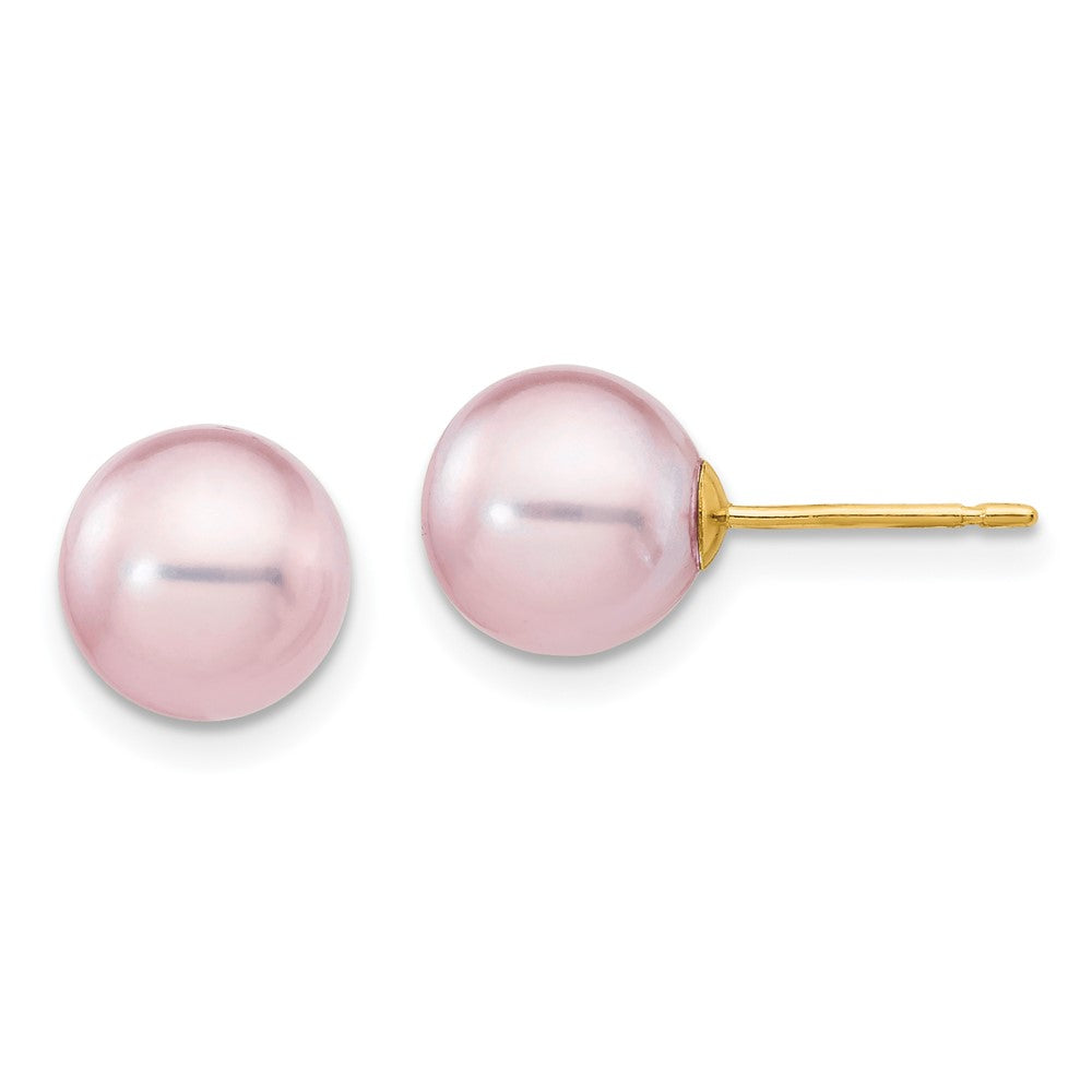14k 8- Purple Round Freshwater Cultured Pearl Stud Post Earrings