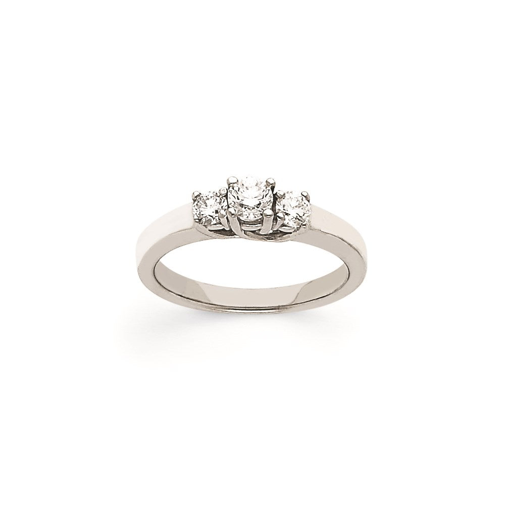 14k White Gold AA Diamond Three Stone Ring