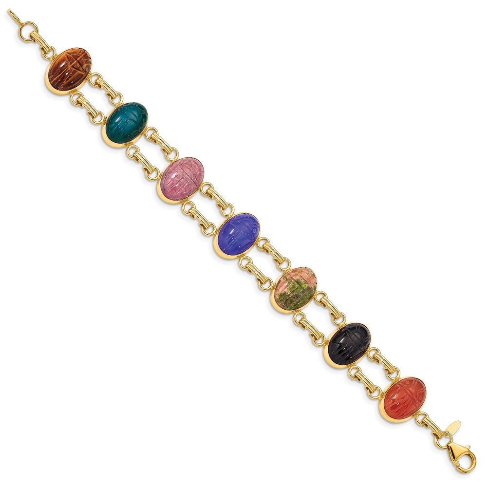 14k 14x BlackOnyx/BlueOnyx/GreenOnyx/Carnelian/Epidote/Rhodonite/TigersEye Scarab Bracelet