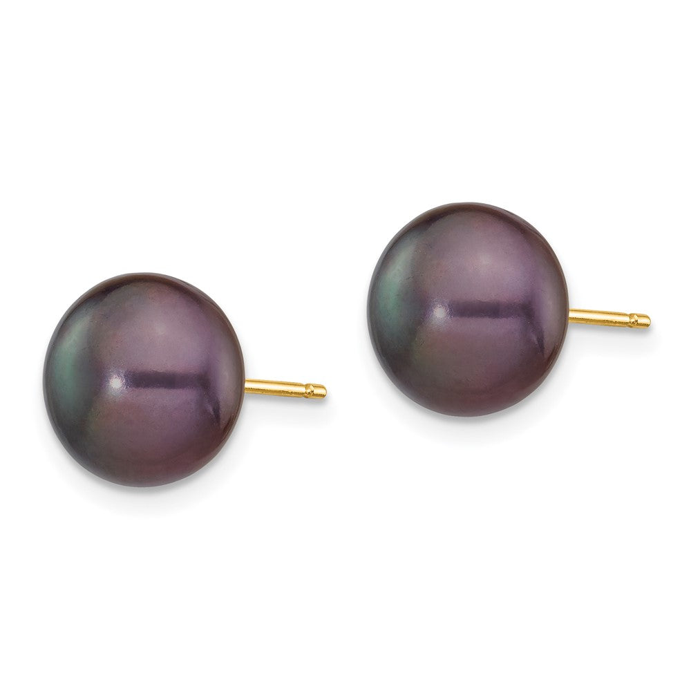 14k 9- Black Button Freshwater Cultured Pearl Stud Post Earrings