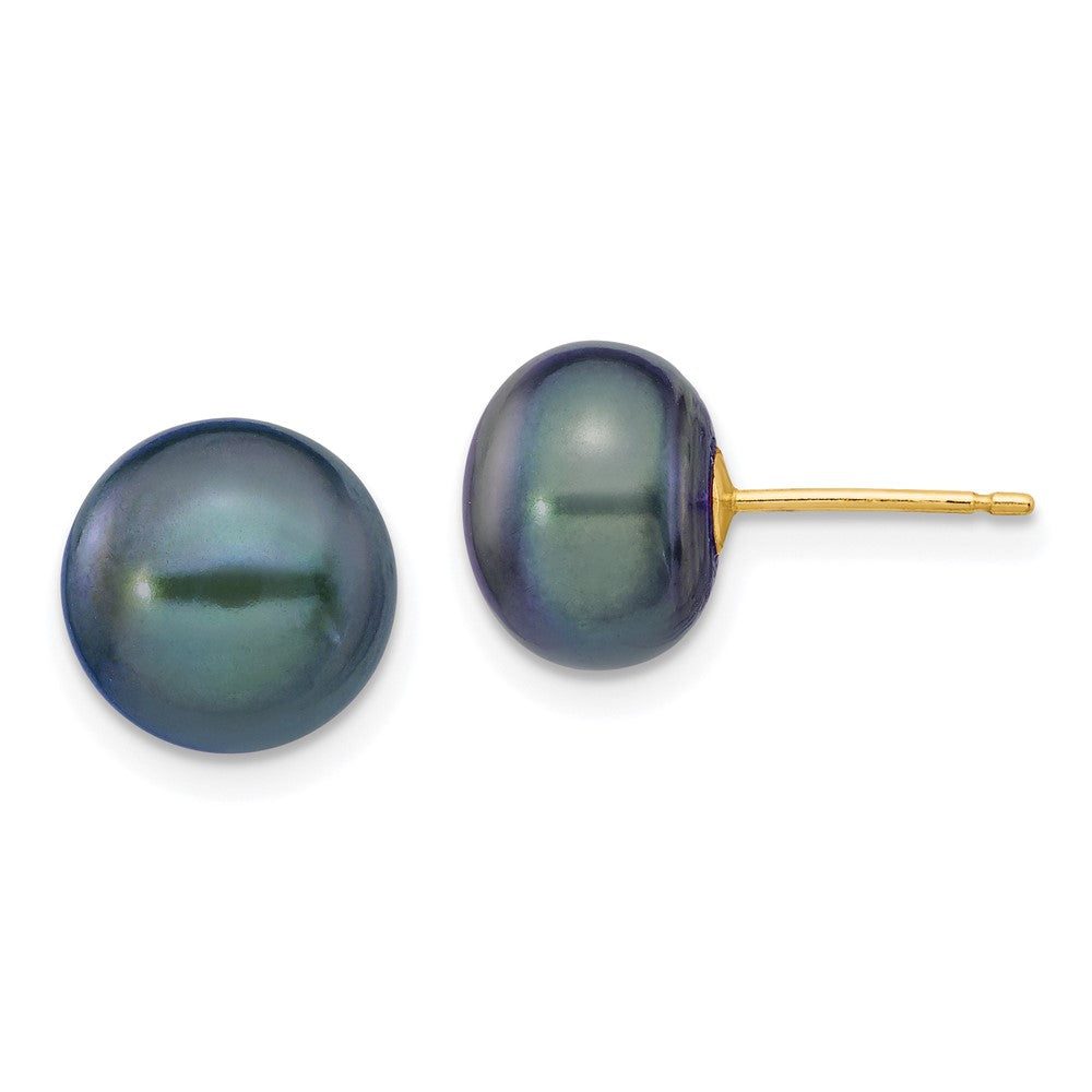 14k 9- Black Button Freshwater Cultured Pearl Stud Post Earrings