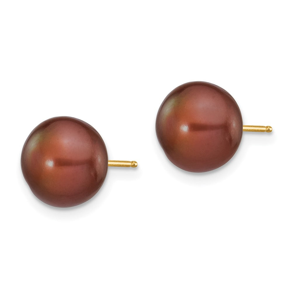 14k 9- Brown Button Freshwater Cultured Pearl Stud Post Earrings