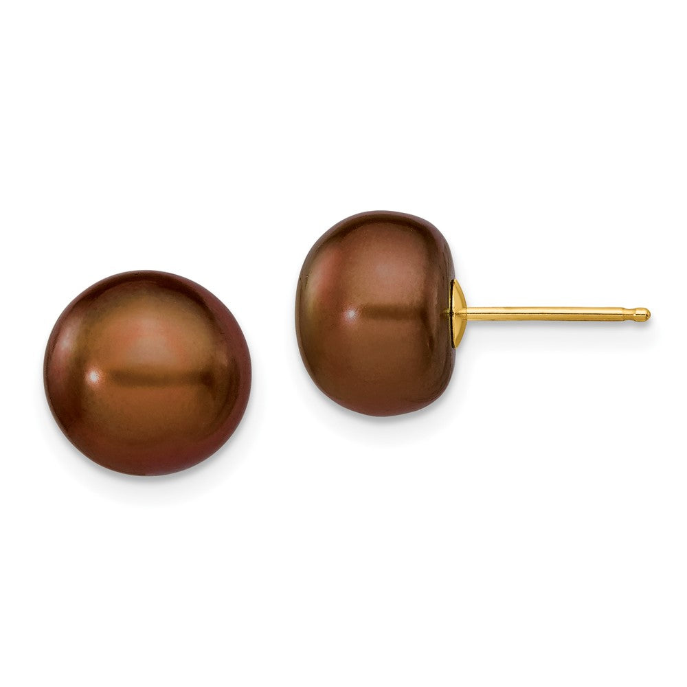 14k 9- Brown Button Freshwater Cultured Pearl Stud Post Earrings