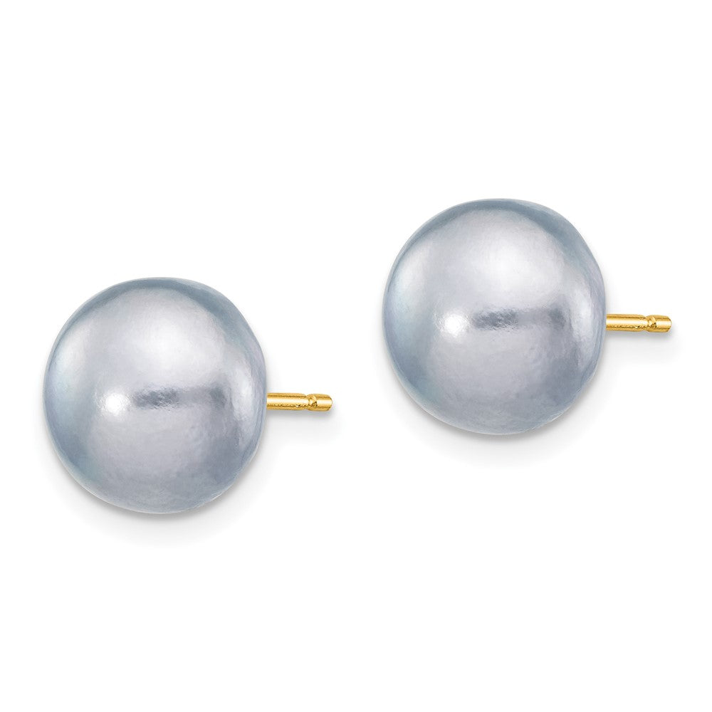 14k 9- Grey Button Freshwater Cultured Pearl Stud Post Earrings
