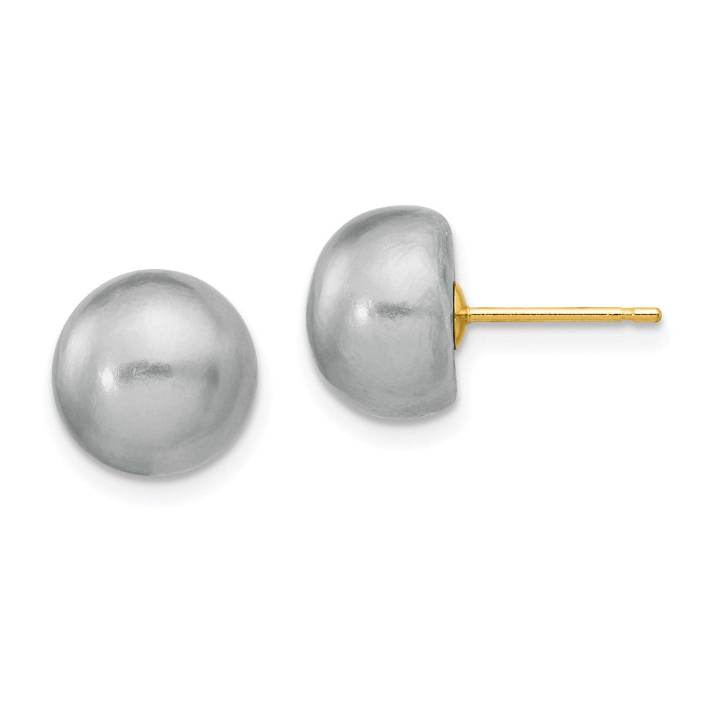 14k 9- Grey Button Freshwater Cultured Pearl Stud Post Earrings