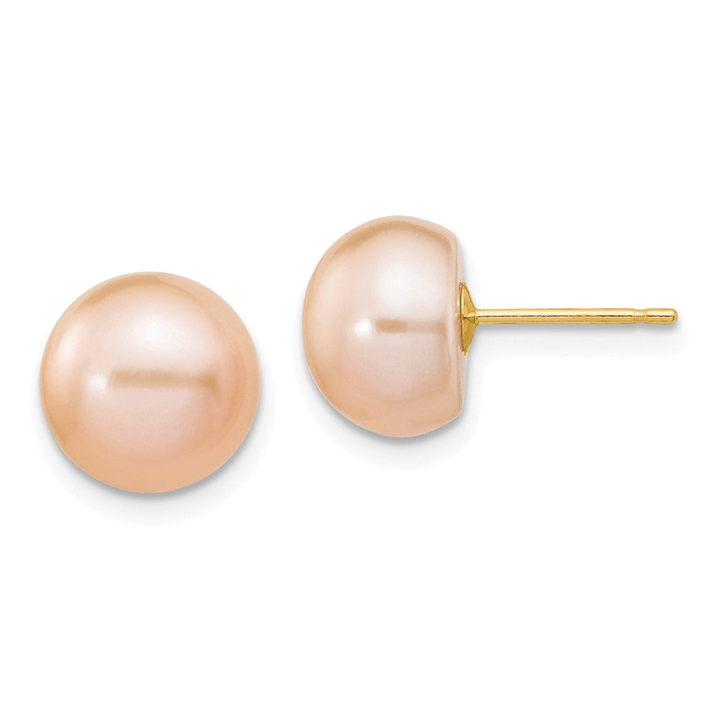 14k 9- Pink Button Freshwater Cultured Pearl Stud Post Earrings