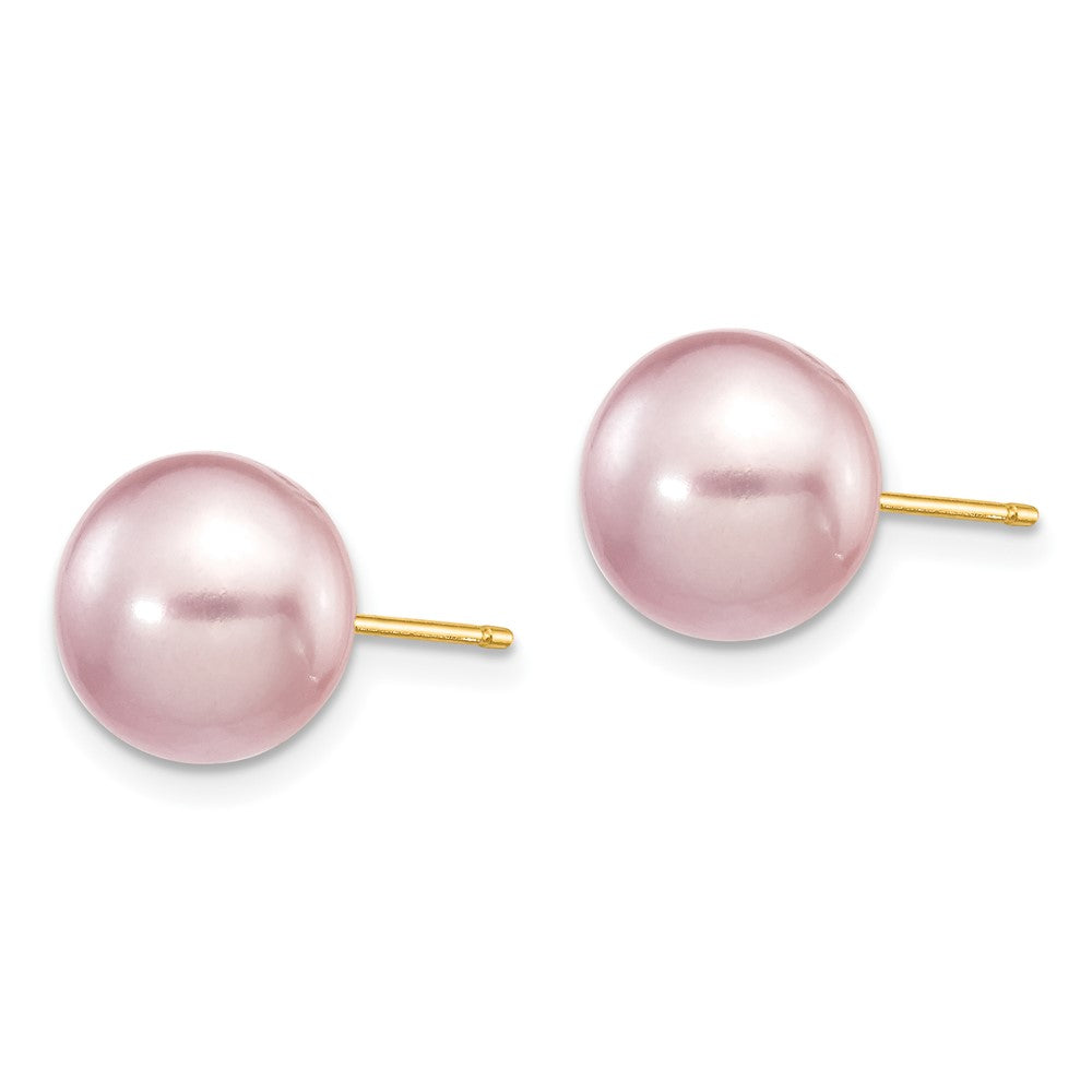 14k 9- Purple Button Freshwater Cultured Pearl Stud Post Earrings