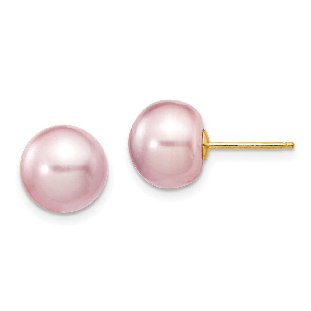 14k 9- Purple Button Freshwater Cultured Pearl Stud Post Earrings