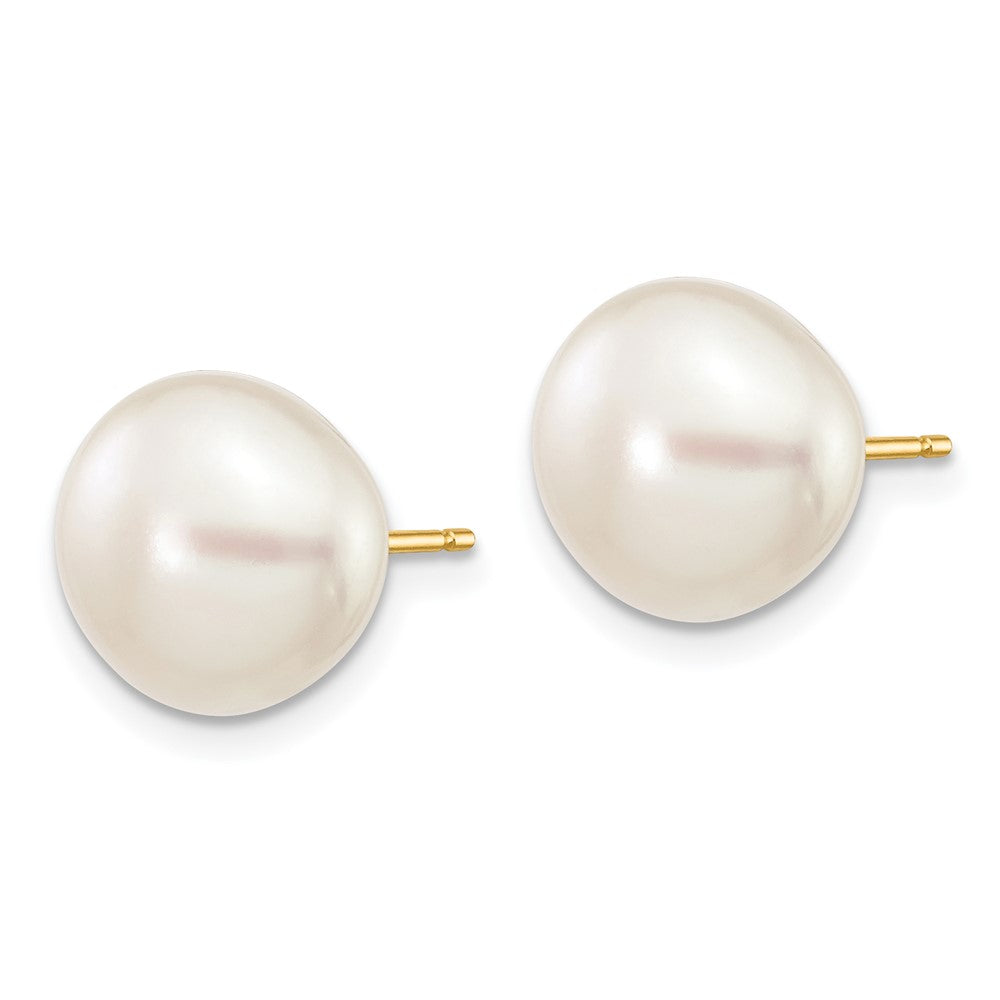 14k 9- White Button Freshwater Cultured Pearl Stud Post Earrings
