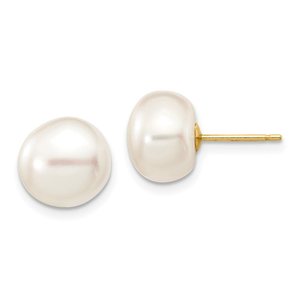 14k 9- White Button Freshwater Cultured Pearl Stud Post Earrings